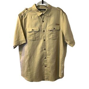 Sean John Men's Puffy XL Beige Linen Blend Short Sleeve Button-Up Casual Shirt